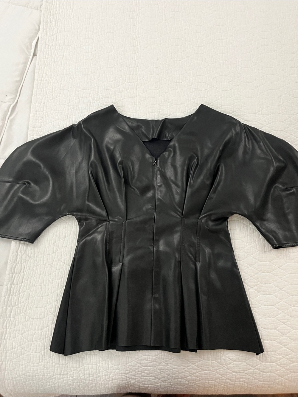 Black Faux Leather Peplum Top